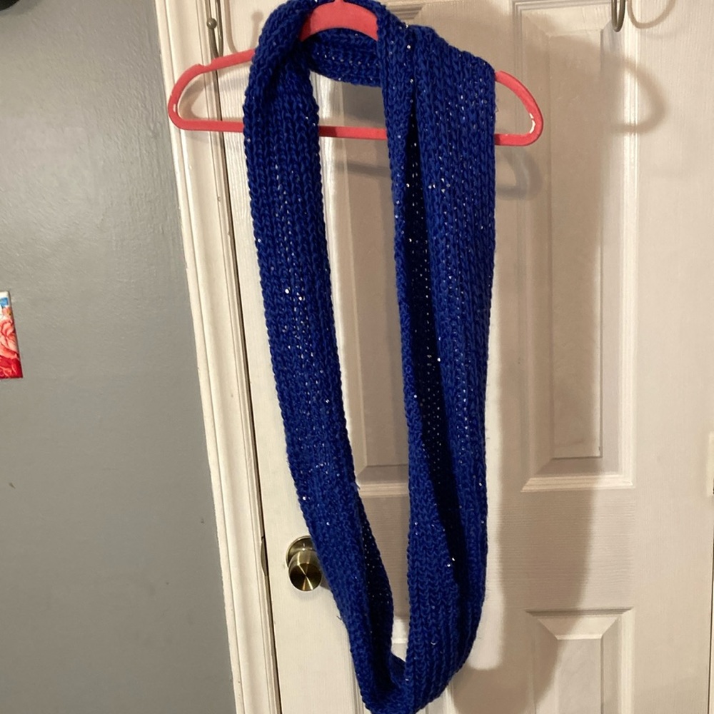 Vibrant Blue Knit Infinity Scarf with Sequins